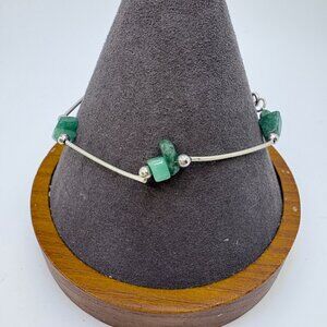 VTG Sterling Silver 925 Malachite Station Bracelet Spring Ring Clasp 7.5" Length